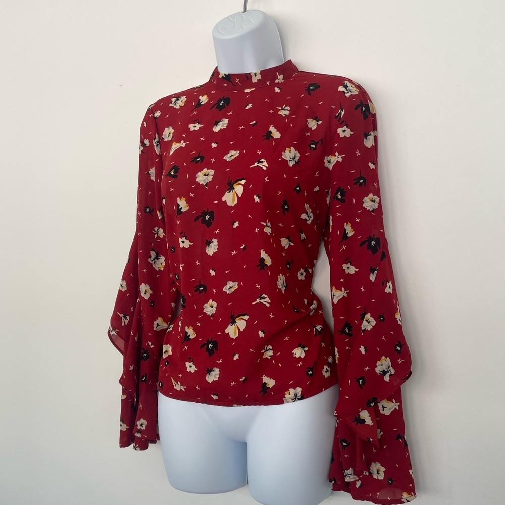Red long sleeve floral blouse
